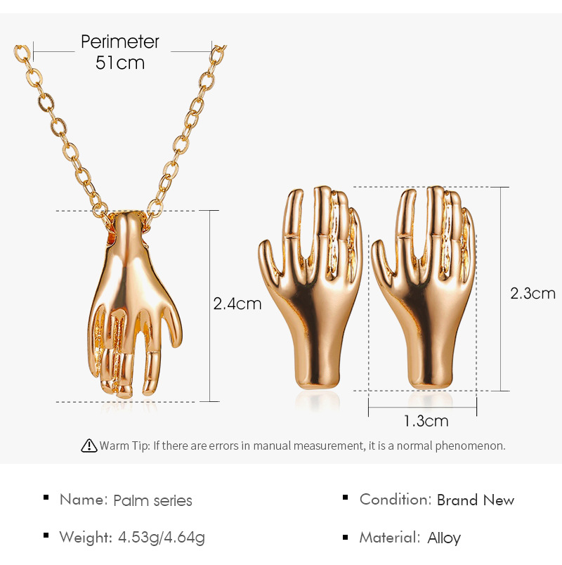 Retro Temperament Palm Ear Necklace Two Piece Set
