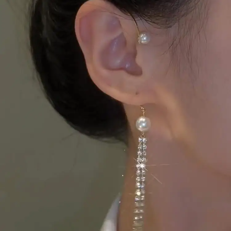 Simple Pearl Tassel Ear Hangings Without Ear Clips