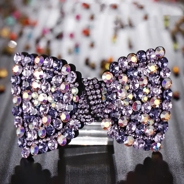 Korean Style Headdress Czech Diamond Jewelry Top Clip Horsetail Clip Leather Purple - Shop at LoveMi