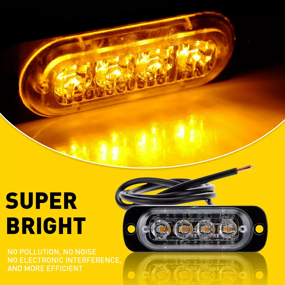 12x 4 LED Recovery Strobe Flashing Truck Beacon Grille Light Lightbar Amber Lamp