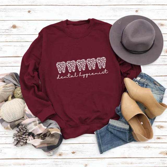 Leopard Print Long Sleeve Crew Neck Sweater Red - Shop at LoveMi