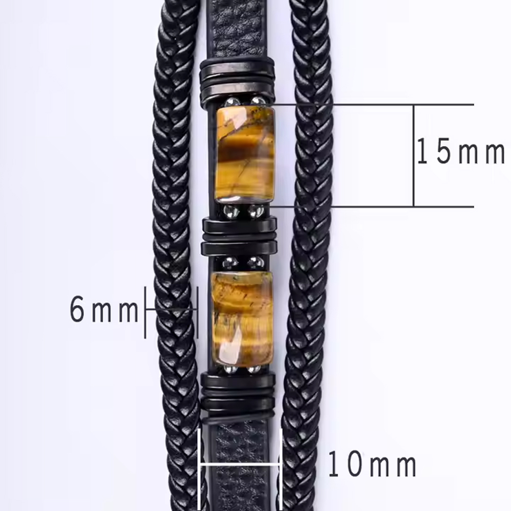 Natural Tiger Eye Stone Bracelet Healing Tiger Eye Quartz Leather Braided Gift - Image 11