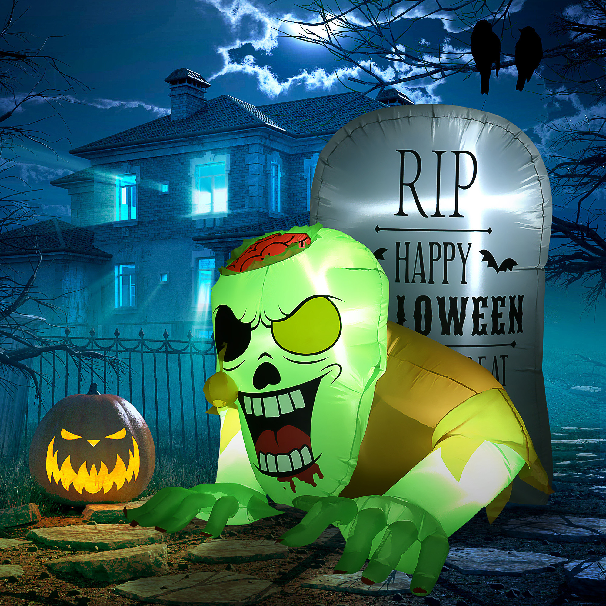 5FT Halloween Inflatables Ghost And Tombstone, Blow Up Outdoor Decorations — image 7