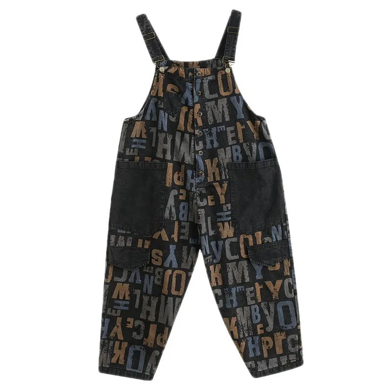 Plus Size Women's New Literary Retro Plus Size Denim Overalls - Black