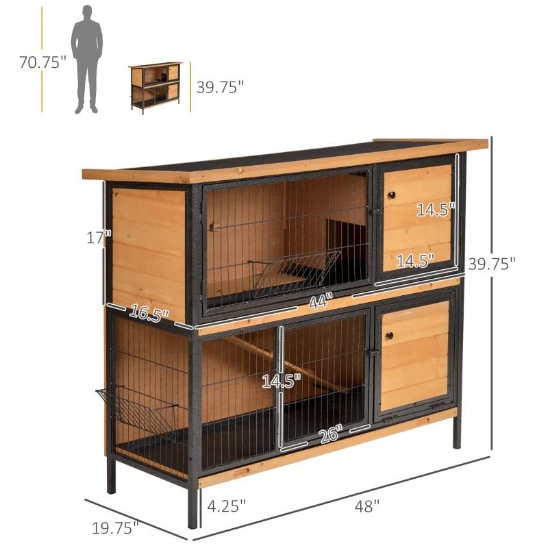 2-Story Large Rabbit Hutch Bunny Cage Wooden Pet House Metal Frame With Rooms, Ramp, No Leak Tray, Feeding Trough, Waterproof Asphalt Roof For Rabbits, Chickens, Ducks, OutdoorIndoor