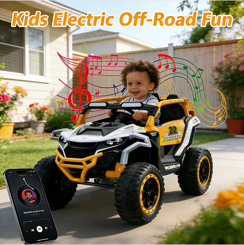 Ride On Models Truck Car 12V Kids Electric Vehicles, Remote Control, Front & Rear Shock Suspension, 2 Seater UTV, Flashlights And A Built-in Music Player, For Age 3-6 Years Old