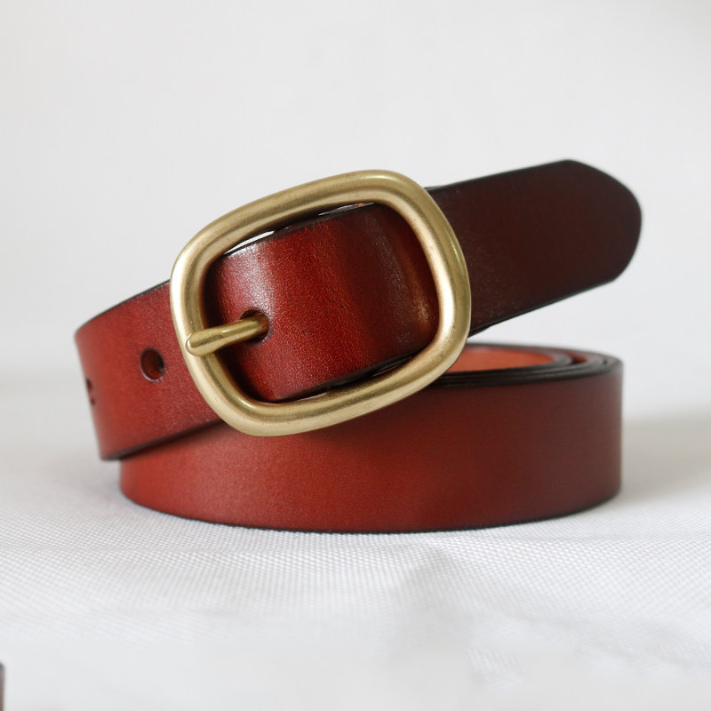 Title 3, Pure Cowhide Leather Belt With Copper Buckle