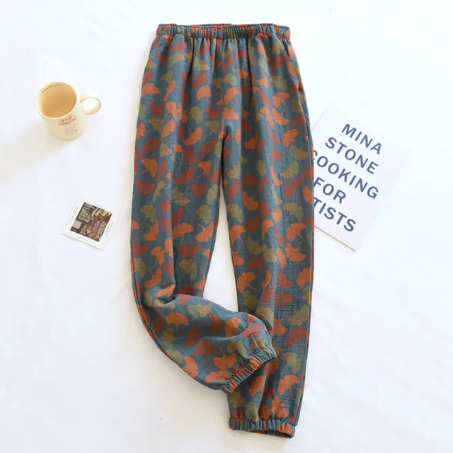 Retro Yarn dyed Jacquard Women's Pure Cotton Pajama Pants Ginkgo Biloba M - Shop at LoveMi