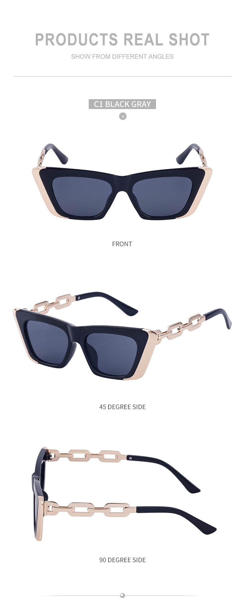 Title 3, Chain Small Frame Sunglasses Personality Cat Eyes