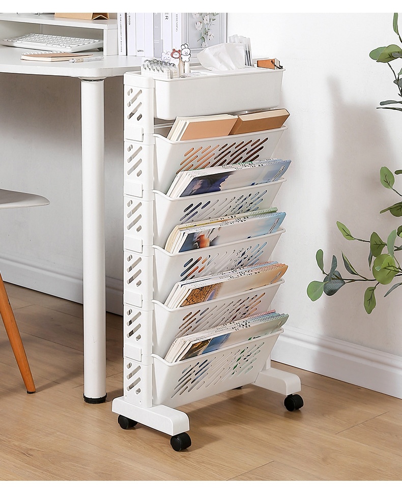 Floor Bookshelf Organizer with Wheels | Portable Bookcase