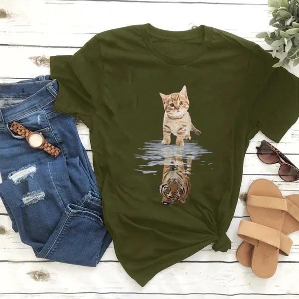 Multicolor Cartoon Pattern Short Sleeve Army Green - Shop at LoveMi