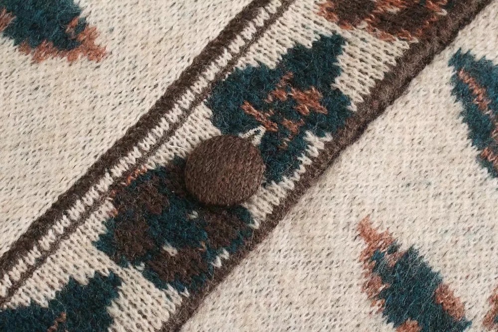 Mid Length Vintage Jacquard Knit Long Jacket Sweater Cardigan