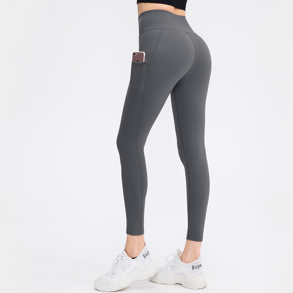 Double-sided Sanding Nude Feel Yoga Pants Pocket High Waist Hip Lift Fitness Elastic Pants