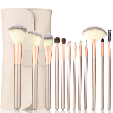 12 Persian Hair Beige Makeup Brushes Champagne Brush Handle Set