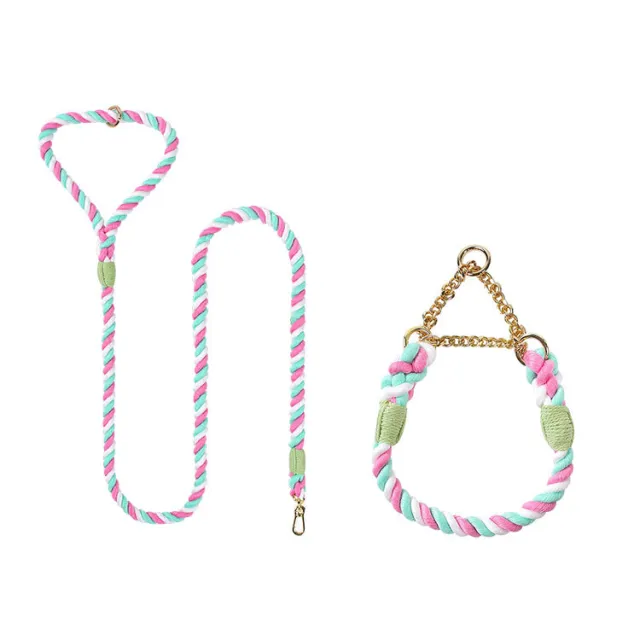 Woven Cotton Pet Dog Leash Collar Set Sakura Pink Gold - Shop at LoveMi