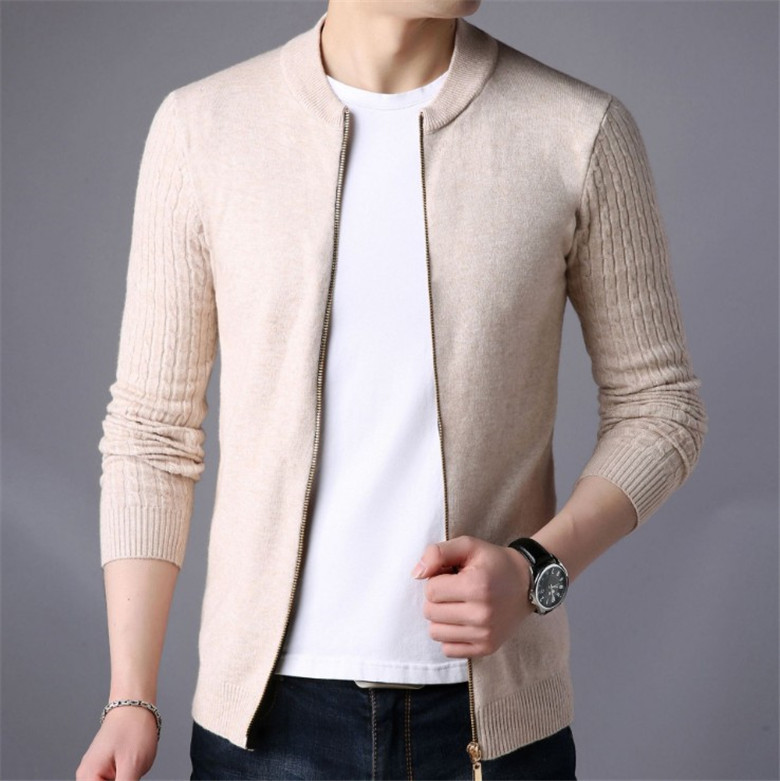 Title 5, Solid Color Twist Knit Cardigan With Zip Sweate...