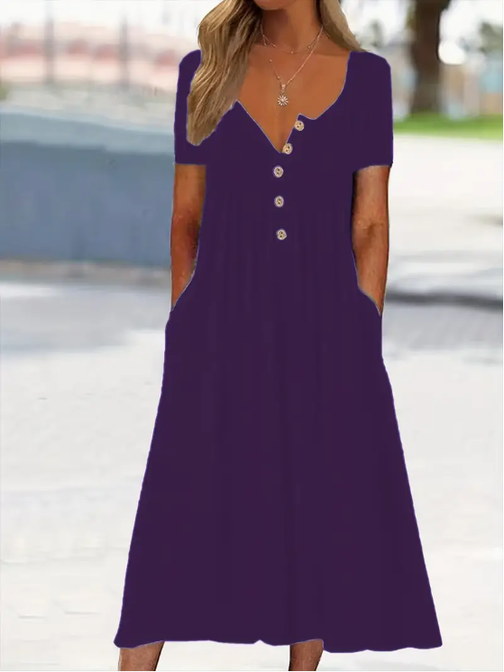 Plus Size Chic Ruched Dress With Flattering Button Front