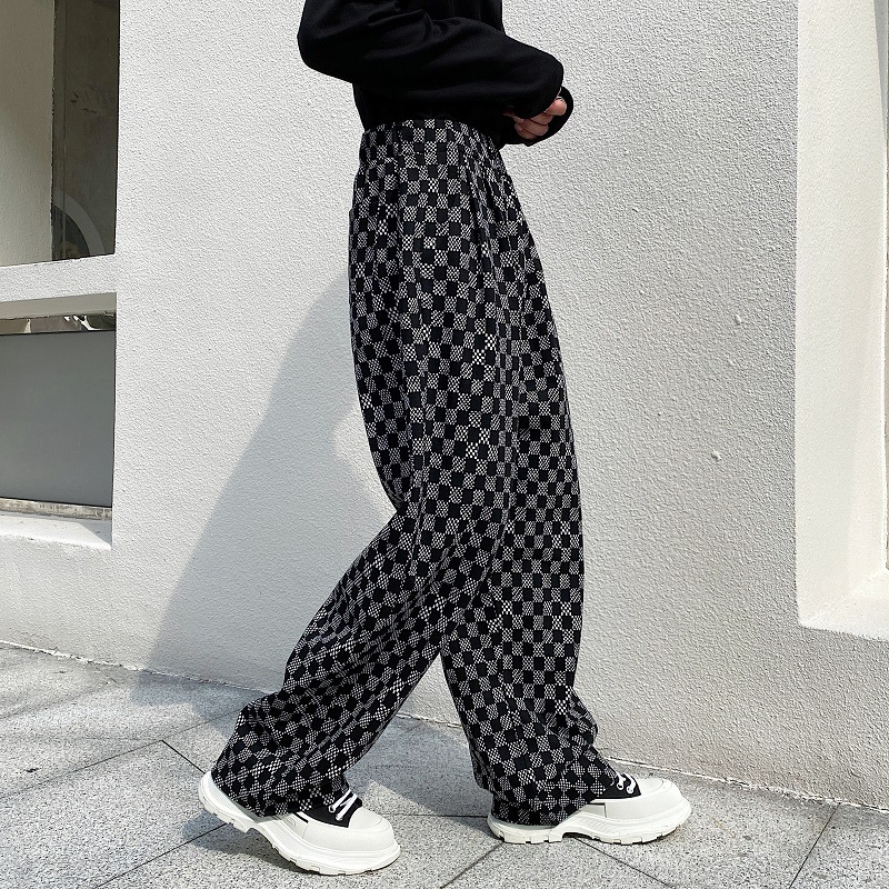 Ins Contrast Woven Checkerboard Pants