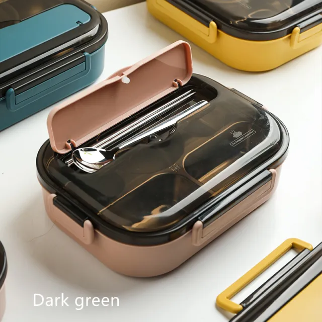 Stainless Steel Primary School Lunch Box Student Special Compartment Dark Green - Shop at LoveMi