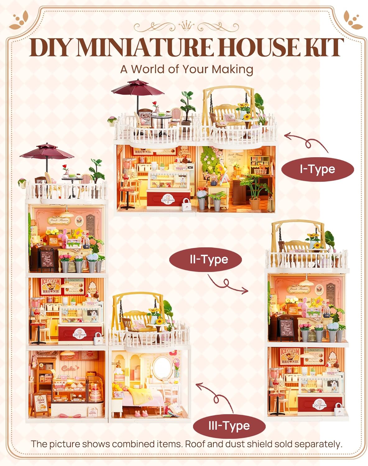 Rolife Super Creator Series Roof, Dust Proof Door, For Mini House DIY Kits, Dustproof Design, Compatible With Multiple Themes