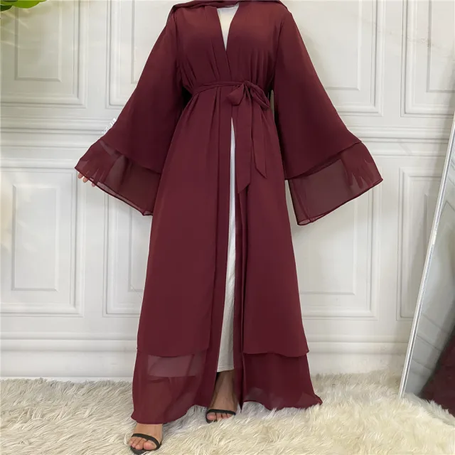 Fashionable Muslim Cardigan Chiffon Robe Wine Red - Shop at LoveMi