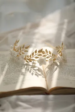 Hair Band Gold Leaf Silver Leaf White Flower Ceramic Hair Accessories - Gold - View 1