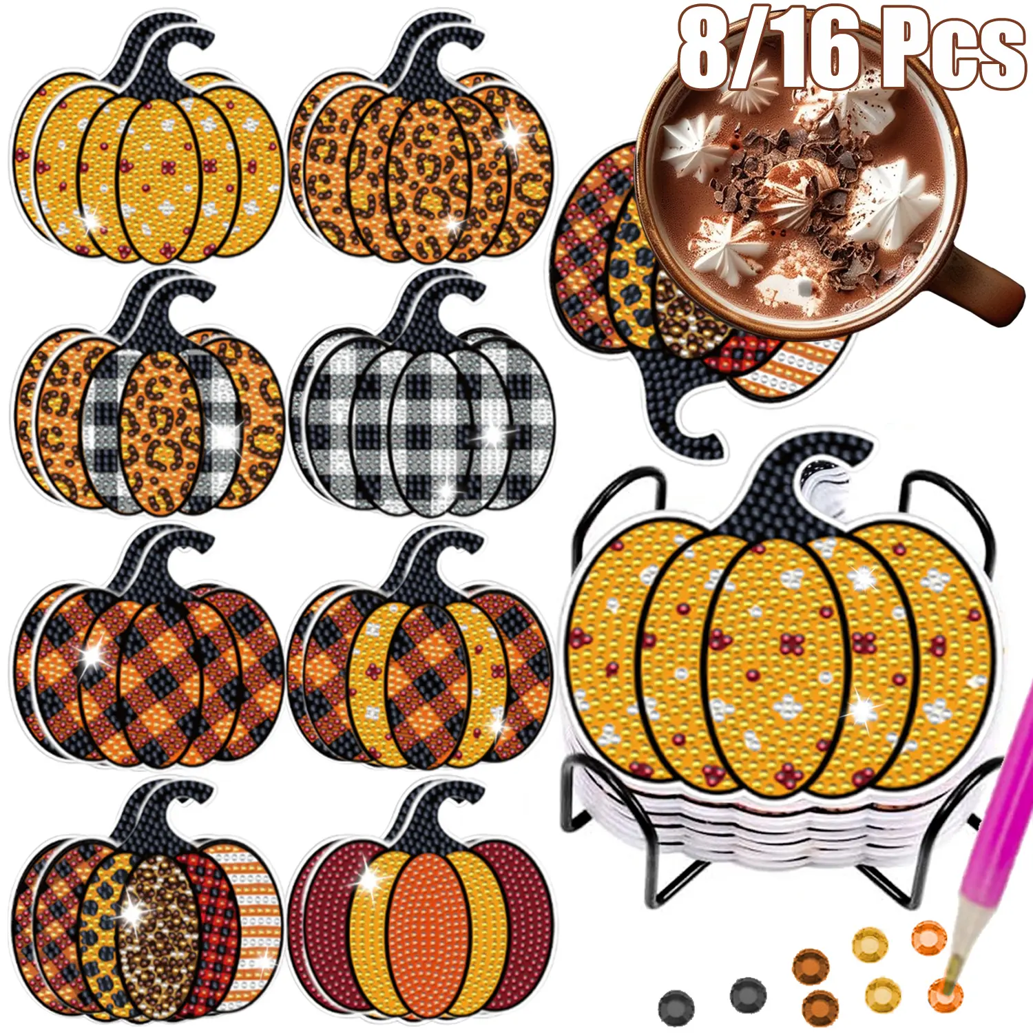 8 Pcs Fall Pumpkin Coasters