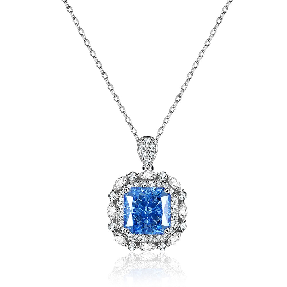 2023 New S925 Through Sterling Silver Necklace High Carbon Diamond Radiant Cut Pendant Collarbone Chain Heavy Duty Ho Set Yellow Diamonds