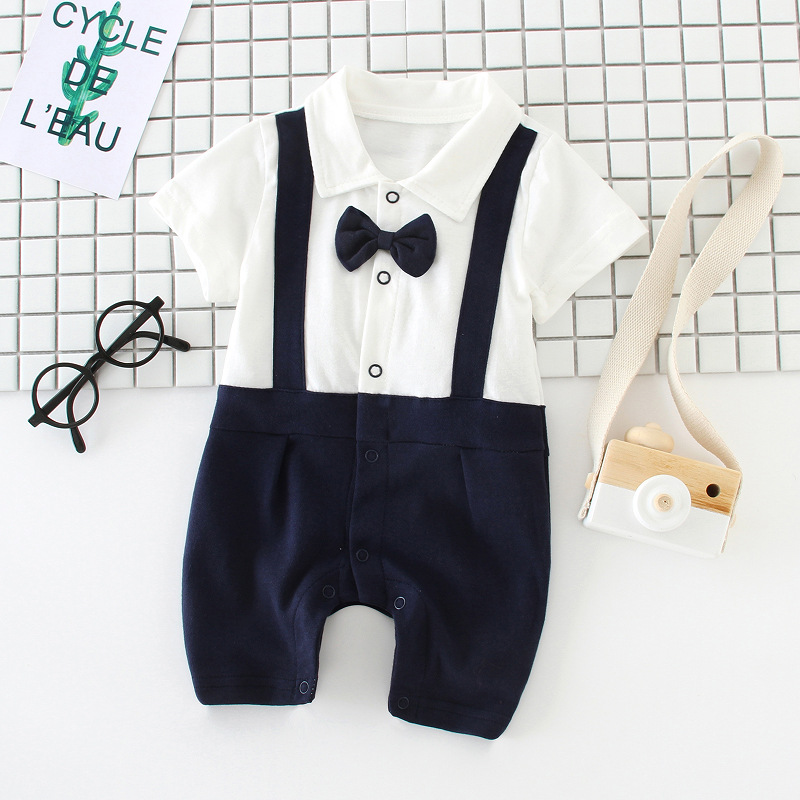 BleuRibbon Baby Bowtie Gentleman Romper – Stylish cotton baby outfit