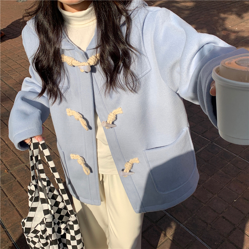 Women's Horn Button Woolen Short Coat