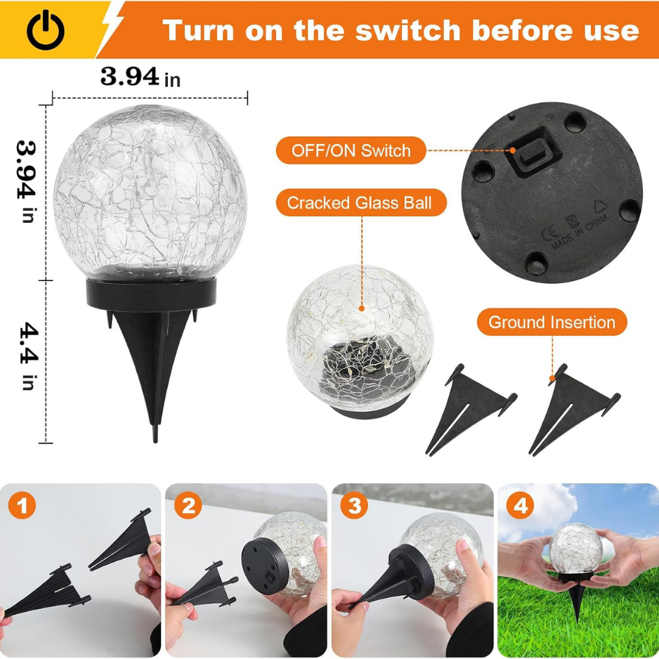Solar Globe Lights Outdoor Waterproof Solar Balls-Solar Garden Lights Orbs Solar Globe Lights For Outside 6 Pack Cracked Glass Ball For Lawn Patio Yard 3