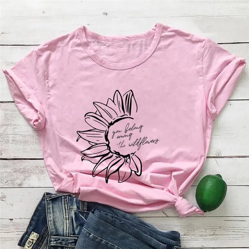 You Belong Among The Wildflower Crew Neck Short Sleeve - Pink