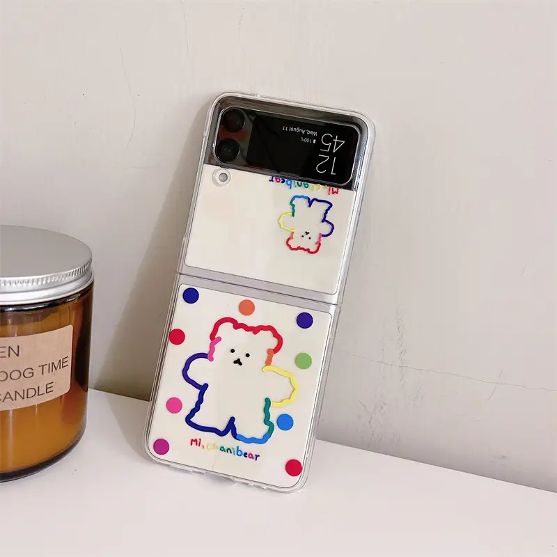 Cartoon Cute Bear Print Folding Screen Phone Case