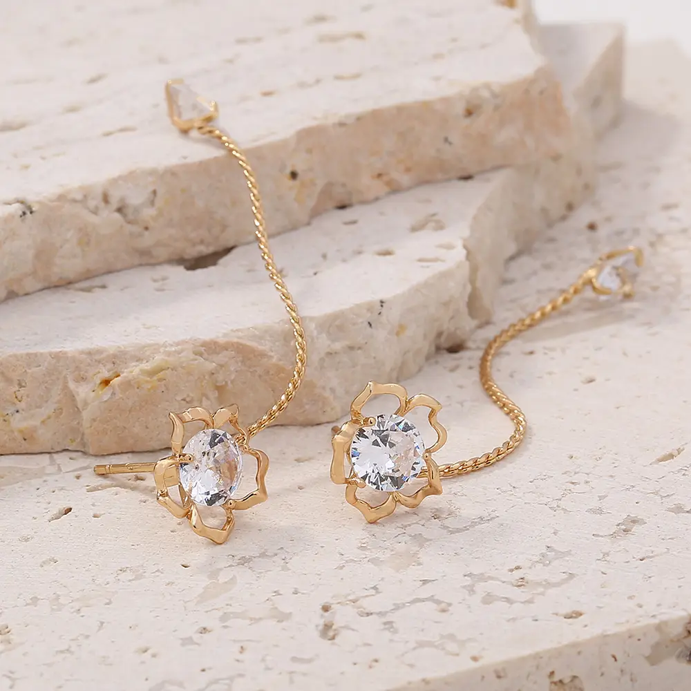 The Zircon Flower Tassel Ear Thread Female, The Temperament High Feeling Light Luxury Simple Exquisite Earrings