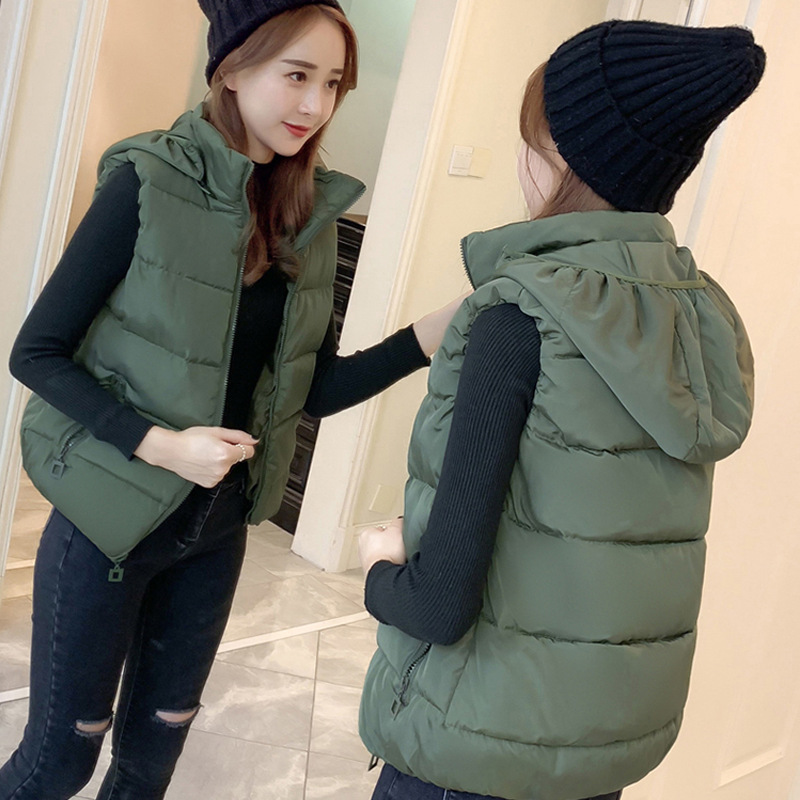 Short Student Hooded To Keep Warm Korean Version Of Thin Waistcoat Army Green - Shop at LoveMi