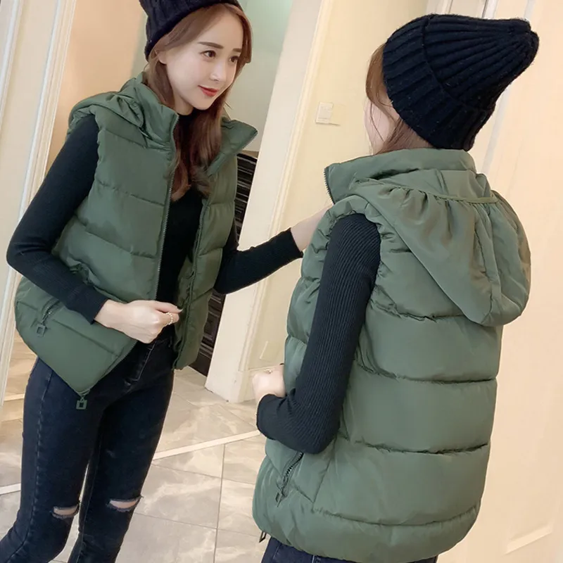 Short Student Hooded To Keep Warm Korean Version Of Thin Waistcoat - Army Green