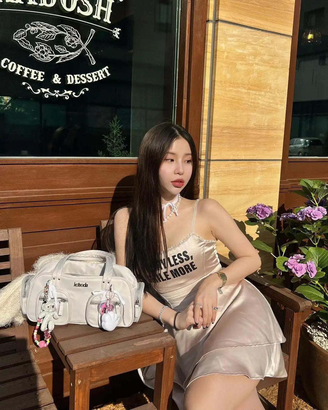 Lace-trim Letter Satin Suspender Dress