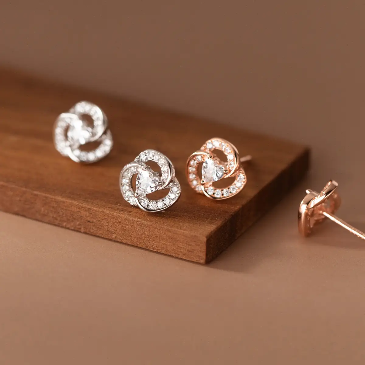 S925 Sterling Silver Diamond Set Trifolium Earrings Female