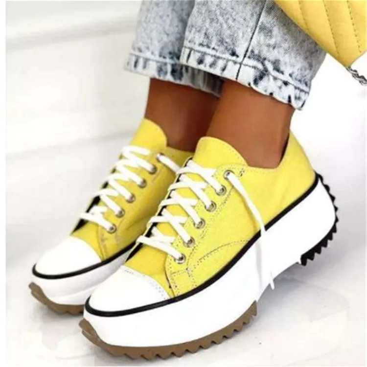 Fashion Women's Low-top Platform Canvas Shoes - Yellow