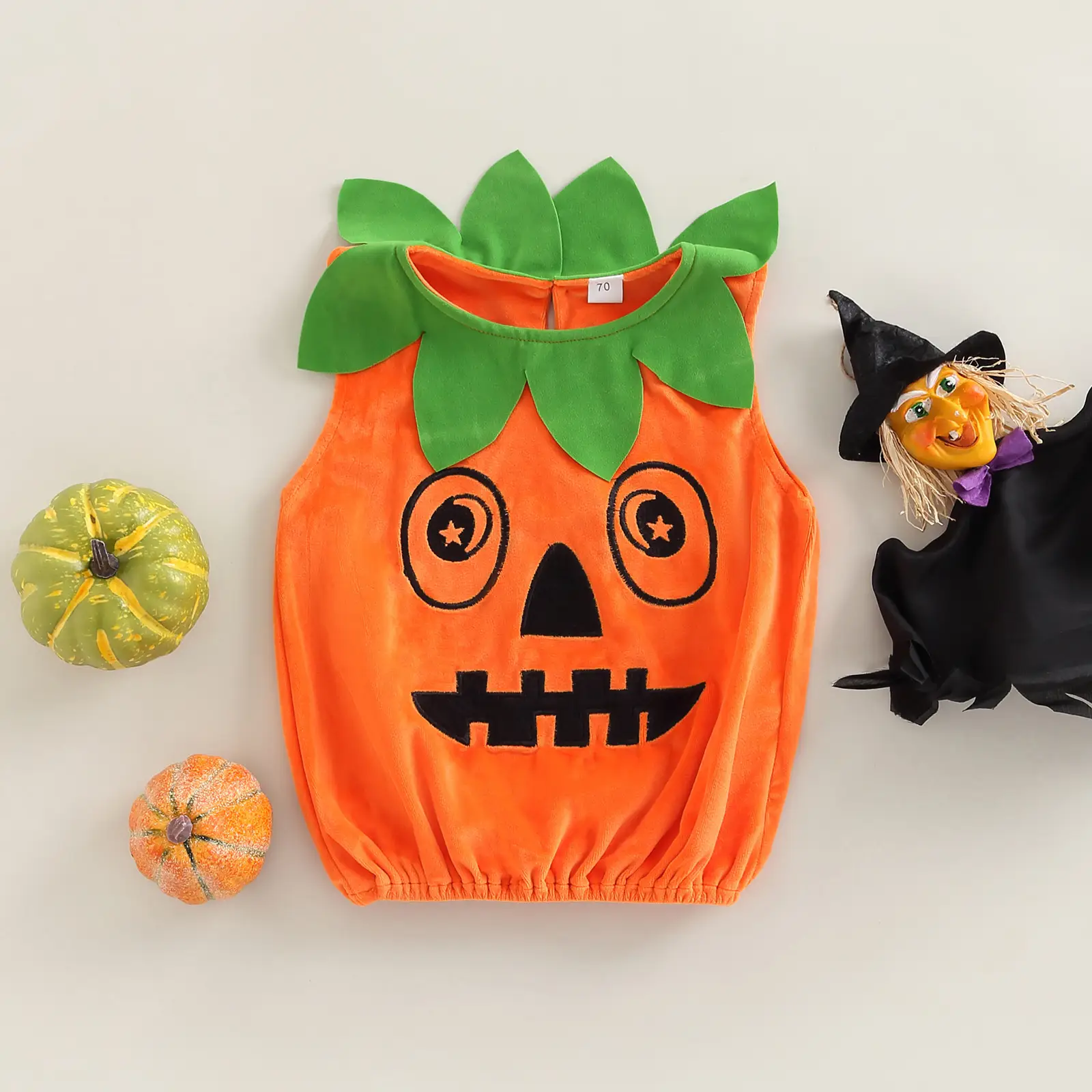 Pumpkin Funny Shape Embroidered Sleeveless One-piece Romper