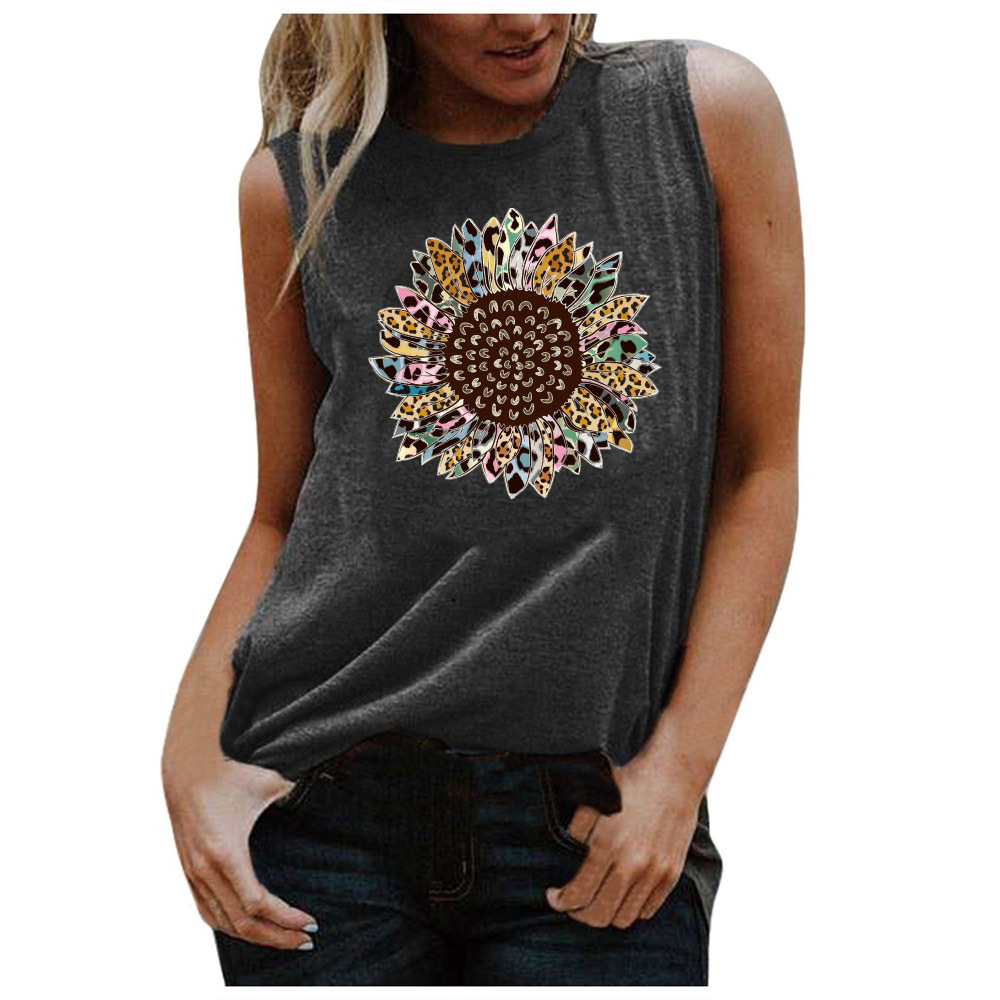 Printed Round Neck Casual Sleeveless T Shirt