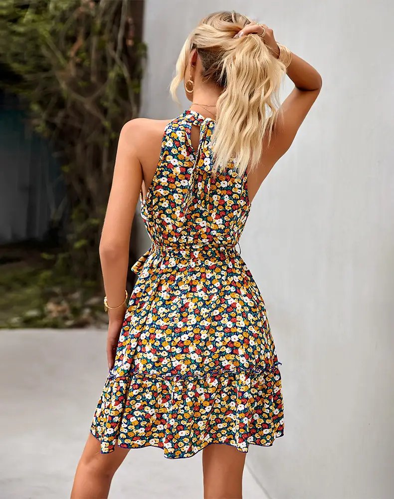 Sleeveless Waist Dress Summer Bohemian Print