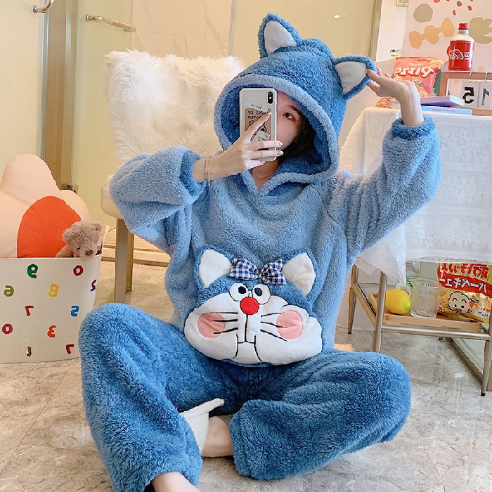 Title 6, Womens Thickened Flannel Pajamas Hooded Lounge...