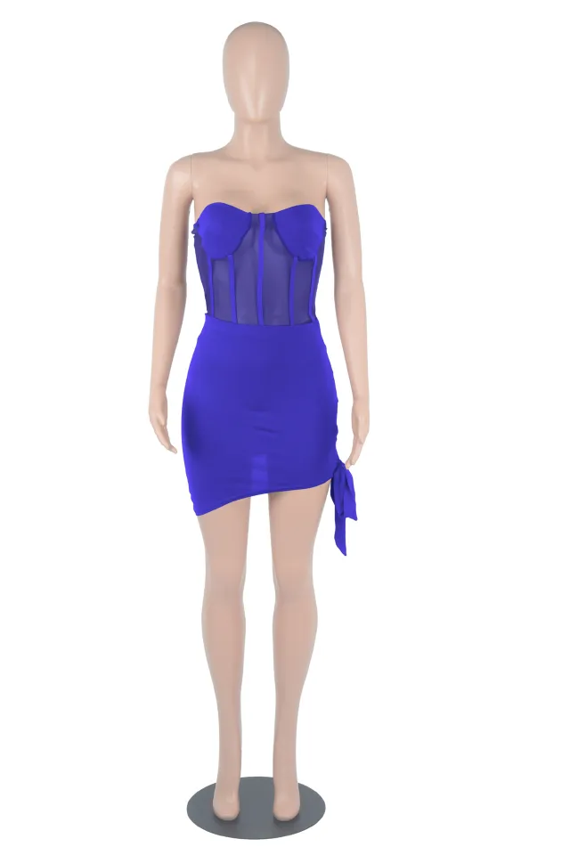 Beyprern New Chic Black Corset Skirt Set Two Piece Suits Summer Blue - Shop at LoveMi