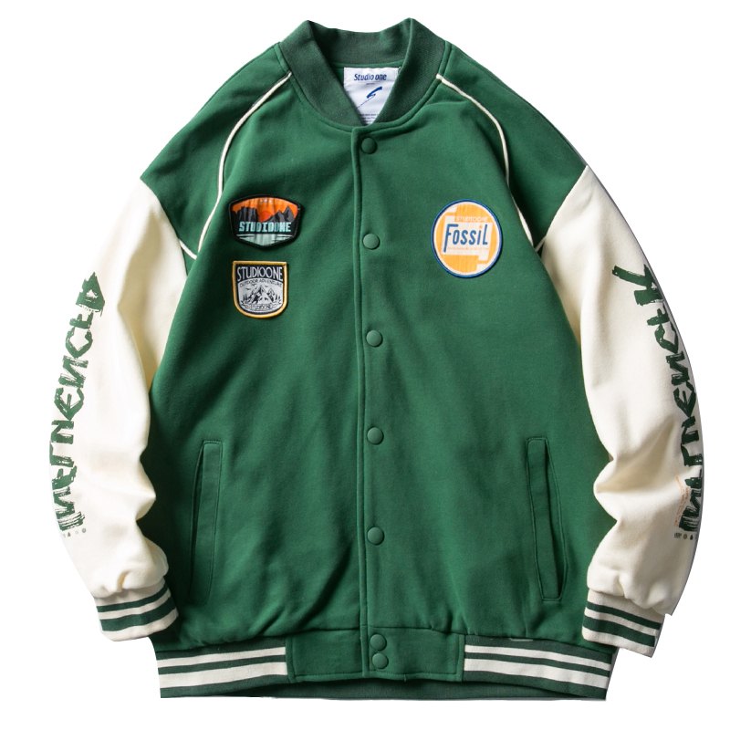 Colorblock Jacket Men's Trendy Brand Personality Embroidered Loose Casual Baseball Uniform