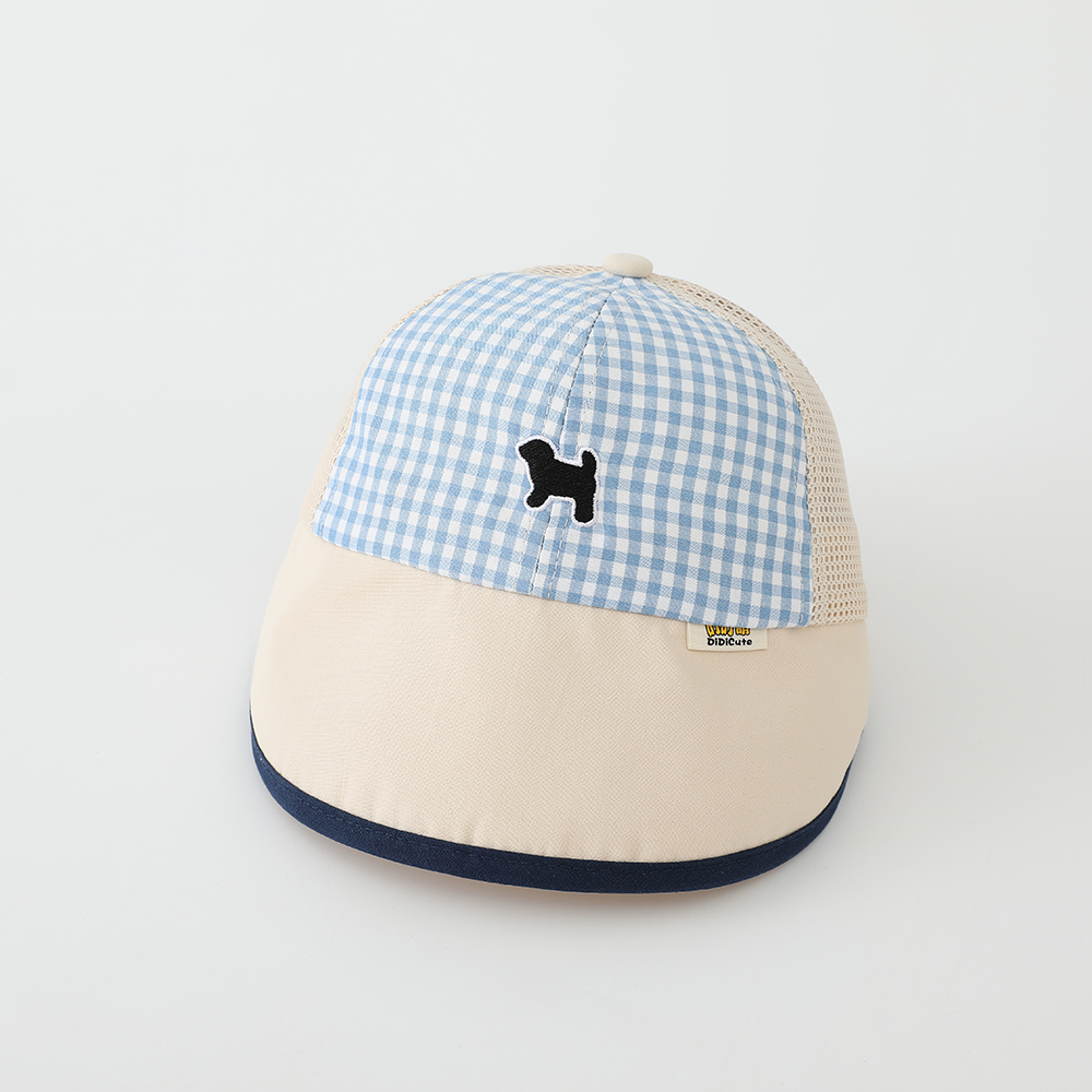 Summer Children's Checkered Multi-color Baseball Cap With Cartoon Dog Embroidery And Net Fabric Patching For Breathable And Soft Brim, Baby Sun Hat For Shade Protection
