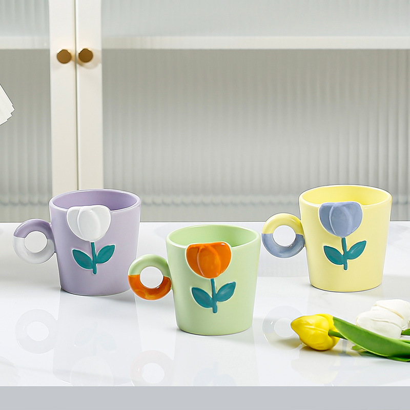 Title 1, Hand Painted Tulip Ceramic Cup Three-dimensiona...