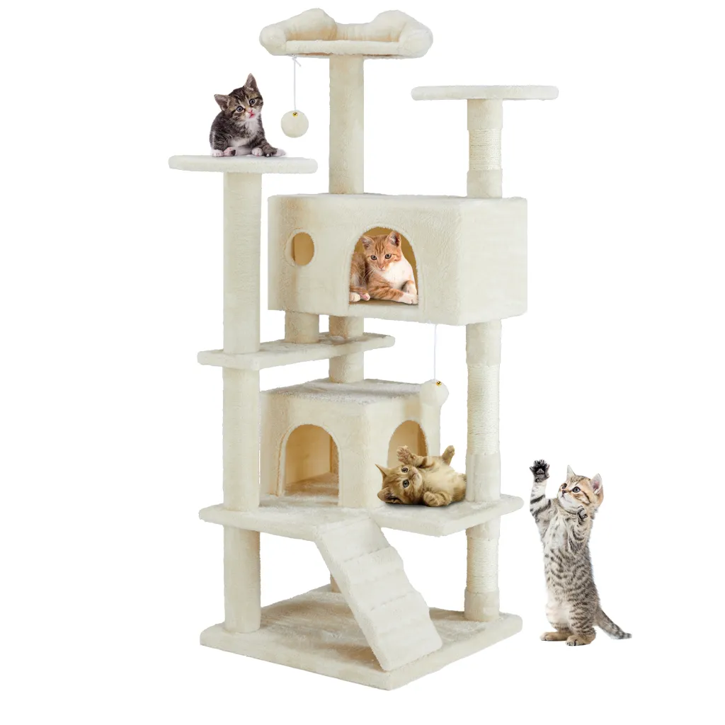 Multi Functional Cat Treehouse Cat Climbing Frame - Beige