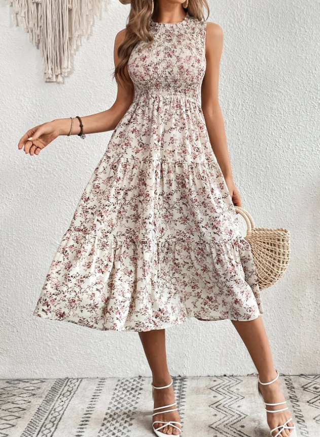 Floral Print Layered Hem Dress Maxi Vacation Beach Outfits Women
