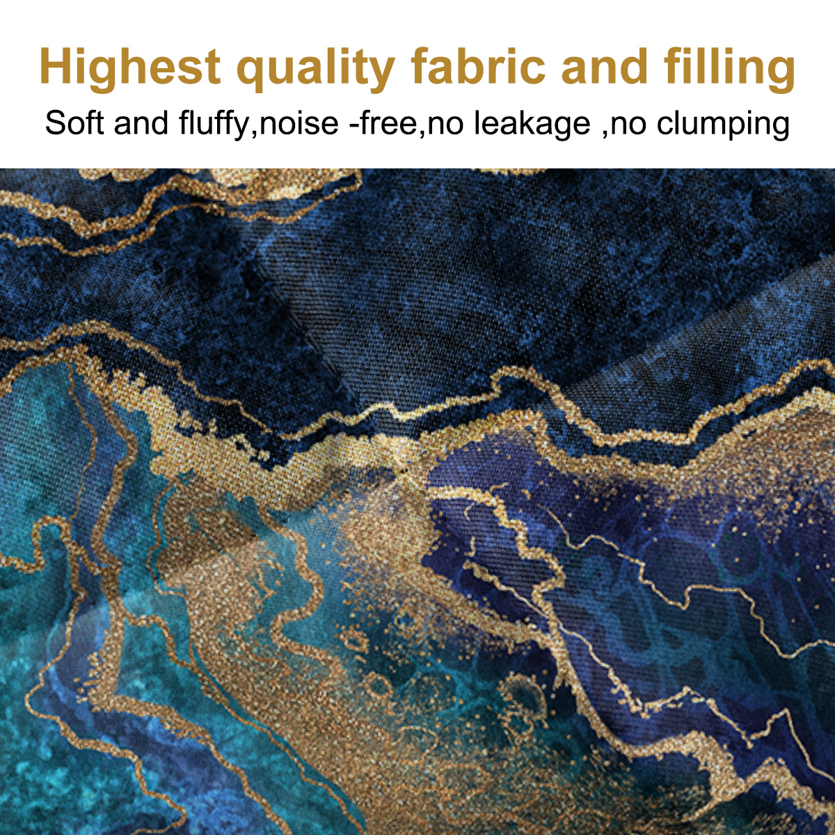 Marble Quilt Set, Blue And Gold Marble Bedding 3 Pieces, 1 Quilt & 2 Pillow Cases, Luxury Marble Bed Set